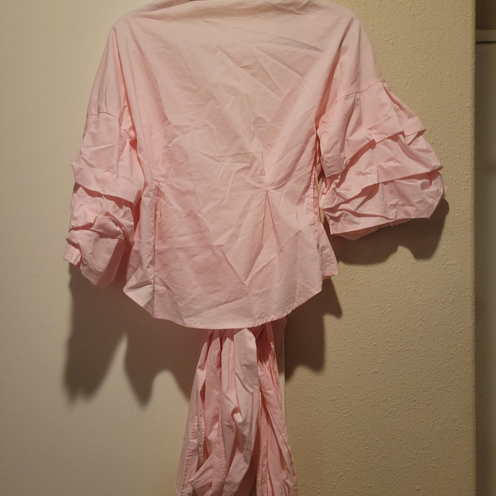 Chic Pink Ruffled Wrap Top - Picture 3 of 4